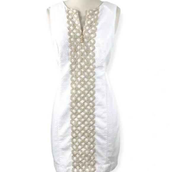 Lilly Pulitzer Dress Mila White & Gold Shift Size 0 - Picture 3 of 10